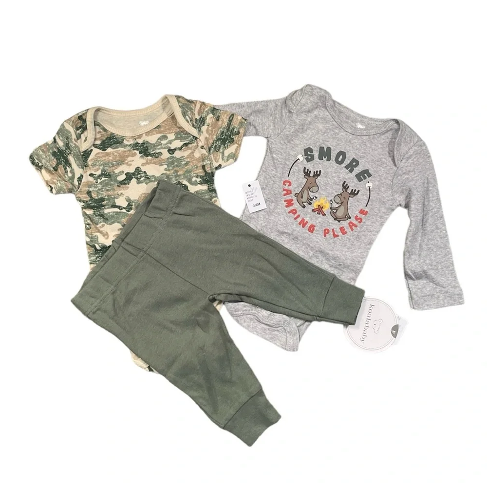 NWT Koala Baby Boys Camping S’mores 3pc Bodysuits & Pant Set